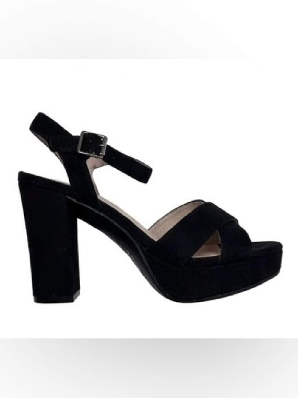 Chinese Laundry Black Suede Bow Ankle-Strap Sandal/ Heels SZ 7